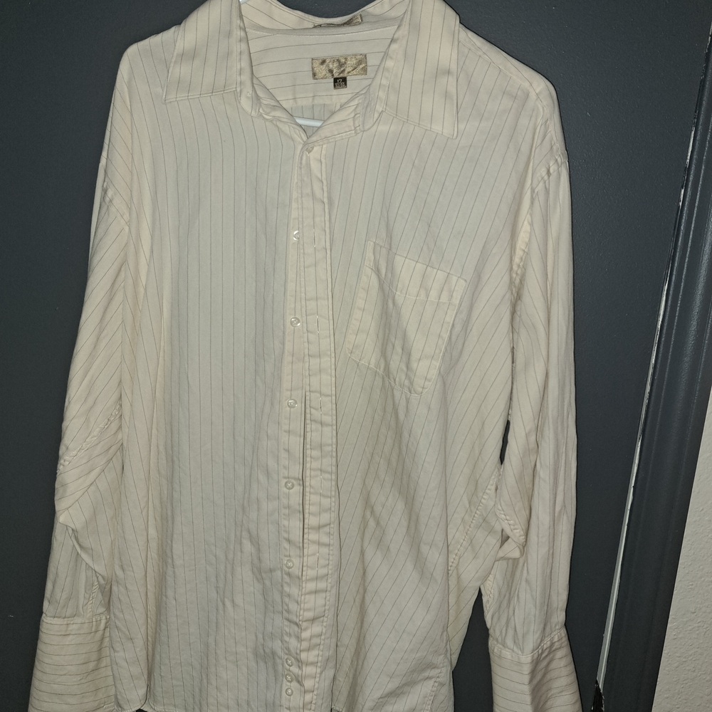 Chiarelle Men's Off-White Pinstripe Shirt Size  17 32/33